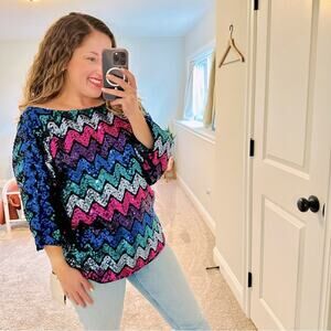 Deadstock Vintage NWT Rob Hill for Mister Jay Blue Sequin Top Medium